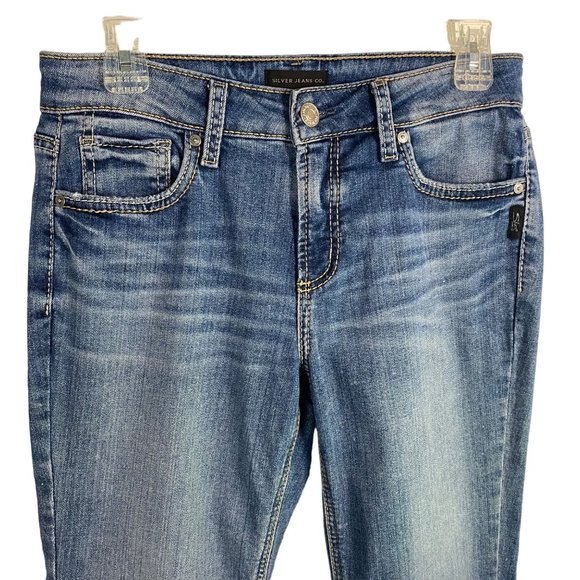 Silver Jeans Womens 28x33 Suki Bootcut Embroidered Mid Rise Stretch Dark‎ Wash - Picture 2 of 14